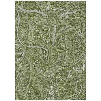 8' X 10' Artichoke Green And Olive Green Paisley Washable Indoor Outdoor Area Rug