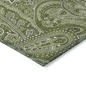 8' X 10' Artichoke Green And Olive Green Paisley Washable Indoor Outdoor Area Rug