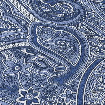 8' Navy Blue And Sky Blue Round Paisley Washable Indoor Outdoor Area Rug