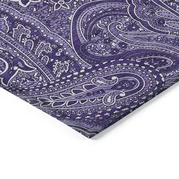5' X 8' Purple Lavender And Silver Paisley Washable Indoor Outdoor Area Rug