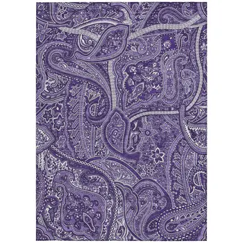 9' X 12' Purple Lavender And Silver Paisley Washable Indoor Outdoor Area Rug