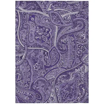 9' X 12' Purple Lavender And Silver Paisley Washable Indoor Outdoor Area Rug