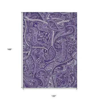10' X 14' Purple Lavender And Silver Paisley Washable Indoor Outdoor Area Rug