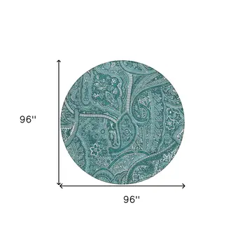 8' Teal Blue Aqua And Ivory Round Paisley Washable Indoor Outdoor Area Rug