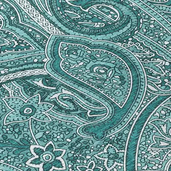 8' Teal Blue Aqua And Ivory Round Paisley Washable Indoor Outdoor Area Rug
