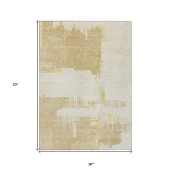 3' X 5' Beige Gold And Tan Abstract Washable Indoor Outdoor Area Rug