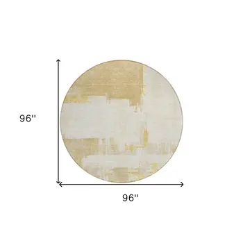 8' Beige Gold And Tan Round Abstract Washable Indoor Outdoor Area Rug