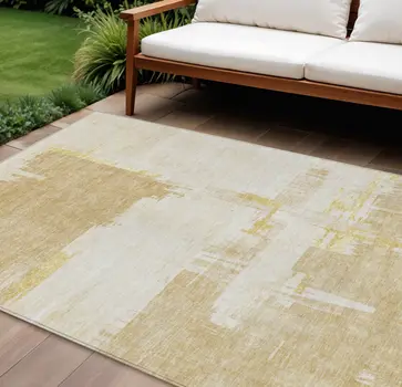 8' X 10' Beige Gold And Tan Abstract Washable Indoor Outdoor Area Rug