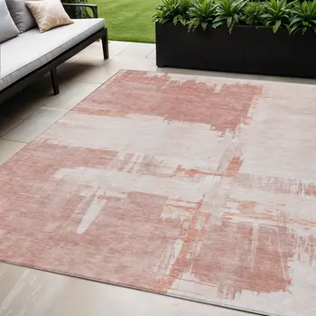 5' X 8' Blush Mauve And Ivory Abstract Washable Indoor Outdoor Area Rug