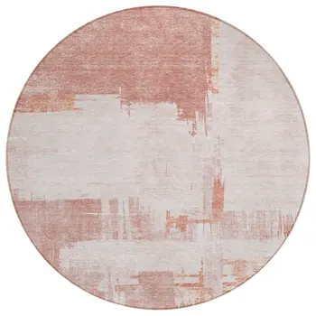 8' Blush Mauve And Ivory Round Abstract Washable Indoor Outdoor Area Rug