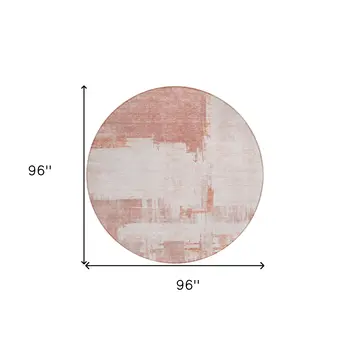 8' Blush Mauve And Ivory Round Abstract Washable Indoor Outdoor Area Rug