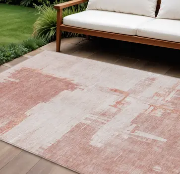 8' X 10' Blush Mauve And Ivory Abstract Washable Indoor Outdoor Area Rug