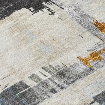 3' X 5' Charcoal Gray And Tan Abstract Washable Indoor Outdoor Area Rug