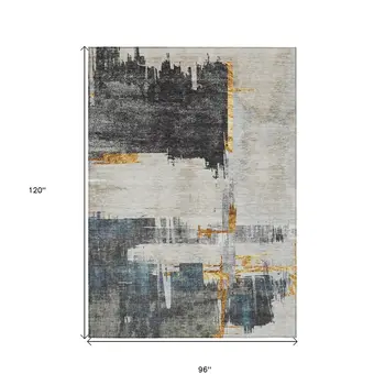 8' X 10' Charcoal Gray And Tan Abstract Washable Indoor Outdoor Area Rug