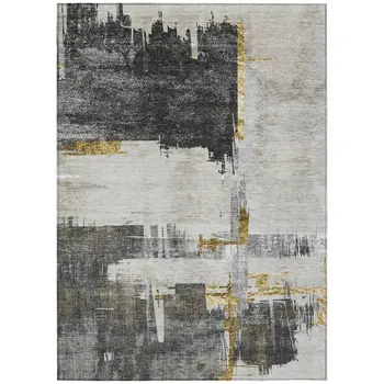 5' X 8' Gray And Tan Abstract Washable Indoor Outdoor Area Rug