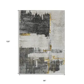 8' X 10' Gray And Tan Abstract Washable Indoor Outdoor Area Rug