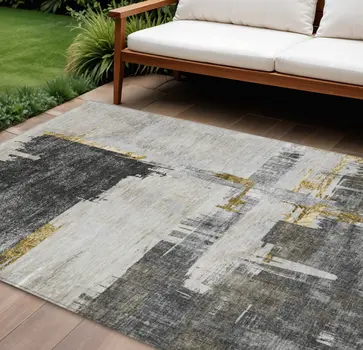 10' X 14' Gray And Tan Abstract Washable Indoor Outdoor Area Rug