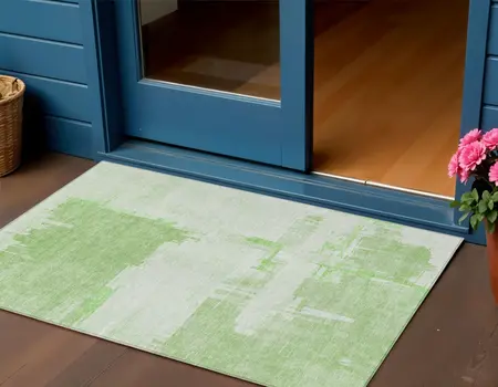 3' X 5' Green And Mint Green Abstract Washable Indoor Outdoor Area Rug