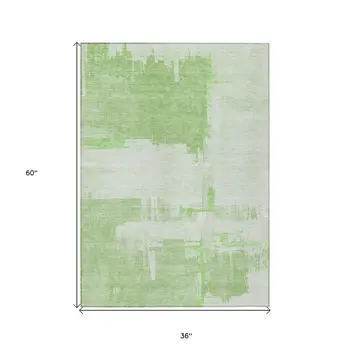 3' X 5' Green And Mint Green Abstract Washable Indoor Outdoor Area Rug