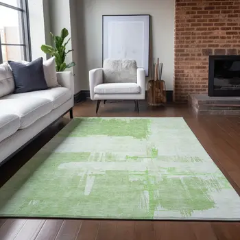3' X 5' Green And Mint Green Abstract Washable Indoor Outdoor Area Rug