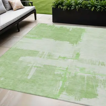 5' X 8' Green And Mint Green Abstract Washable Indoor Outdoor Area Rug