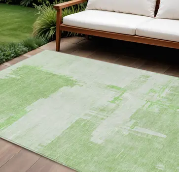 10' X 14' Green And Mint Green Abstract Washable Indoor Outdoor Area Rug