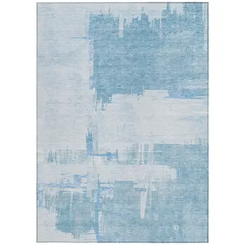 5' X 8' Sky Blue And Denim Blue Abstract Washable Indoor Outdoor Area Rug