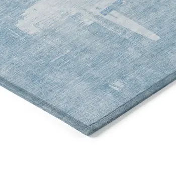 5' X 8' Sky Blue And Denim Blue Abstract Washable Indoor Outdoor Area Rug
