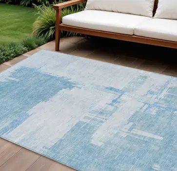 8' X 10' Sky Blue And Denim Blue Abstract Washable Indoor Outdoor Area Rug