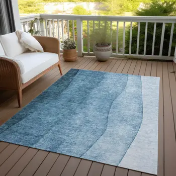 3' X 5' Denim Blue And Navy Blue Ombre Washable Indoor Outdoor Area Rug