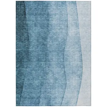 3' X 5' Denim Blue And Navy Blue Ombre Washable Indoor Outdoor Area Rug