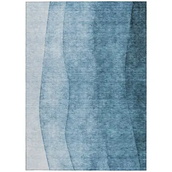 5' X 8' Denim Blue And Navy Blue Ombre Washable Indoor Outdoor Area Rug