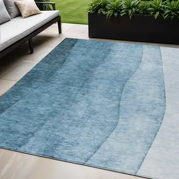 5' X 8' Denim Blue And Navy Blue Ombre Washable Indoor Outdoor Area Rug