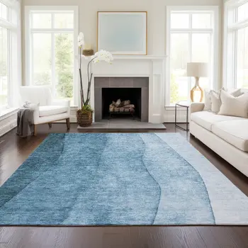 5' X 8' Denim Blue And Navy Blue Ombre Washable Indoor Outdoor Area Rug