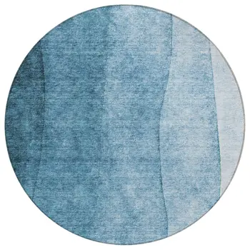 8' Denim Blue And Navy Blue Round Ombre Washable Indoor Outdoor Area Rug