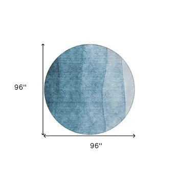 8' Denim Blue And Navy Blue Round Ombre Washable Indoor Outdoor Area Rug