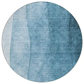 8' Denim Blue And Navy Blue Round Ombre Washable Indoor Outdoor Area Rug
