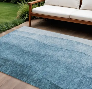 10' X 14' Denim Blue And Navy Blue Ombre Washable Indoor Outdoor Area Rug