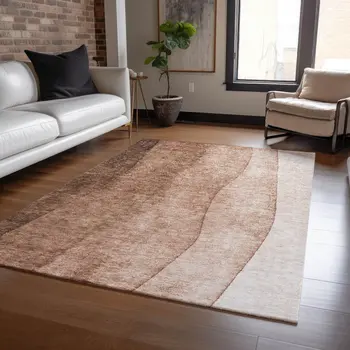5' X 8' Brown Beige And Chocolate Ombre Washable Indoor Outdoor Area Rug