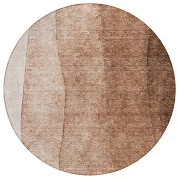 8' Brown Beige And Chocolate Round Ombre Washable Indoor Outdoor Area Rug