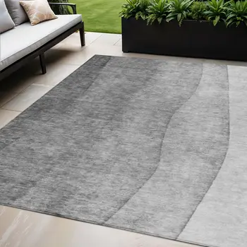 5' X 8' Gray Silver And Charcoal Ombre Washable Indoor Outdoor Area Rug