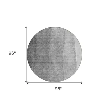 8' Gray Silver And Charcoal Round Ombre Washable Indoor Outdoor Area Rug