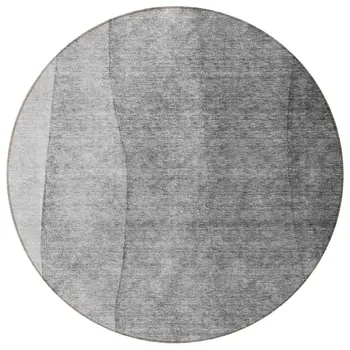 8' Gray Silver And Charcoal Round Ombre Washable Indoor Outdoor Area Rug