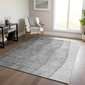 9' X 12' Gray Silver And Charcoal Ombre Washable Indoor Outdoor Area Rug