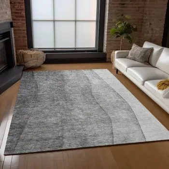 9' X 12' Gray Silver And Charcoal Ombre Washable Indoor Outdoor Area Rug