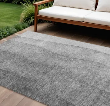10' X 14' Gray Silver And Charcoal Ombre Washable Indoor Outdoor Area Rug