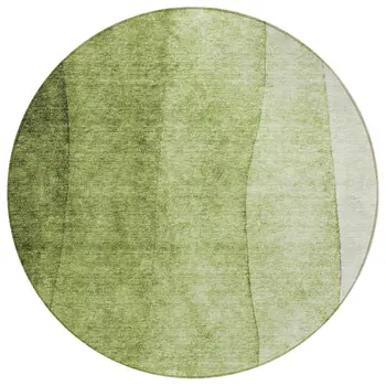 8' Olive Green And Artichoke Green Round Ombre Washable Indoor Outdoor Area Rug