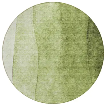8' Olive Green And Artichoke Green Round Ombre Washable Indoor Outdoor Area Rug