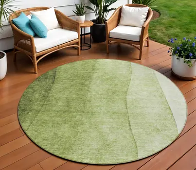 8' Olive Green And Artichoke Green Round Ombre Washable Indoor Outdoor Area Rug