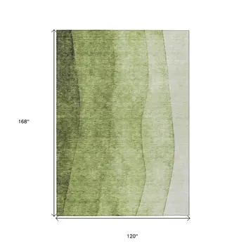 10' X 14' Olive Green And Artichoke Green Ombre Washable Indoor Outdoor Area Rug